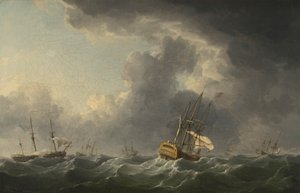 Engelske skibe, der løber foran en kuling af Charles Brooking