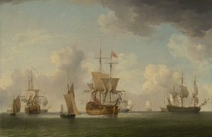 Engelske skibe under sejl i en meget let brise af Charles Brooking