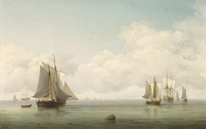 Fiskerbåde i et roligt hav, ca. 1745-59 (olie på lærred)