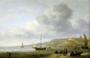 Scene på kysten nær Scheveningen (Holland). Olie på lærred af Charles Brooking