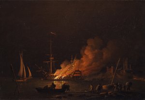 Skib i brand om natten af Charles Brooking