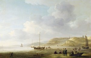 Kysten nær Scheveningen med Fishing Pinks on the Shore (olie på lærred) af Charles Brooking