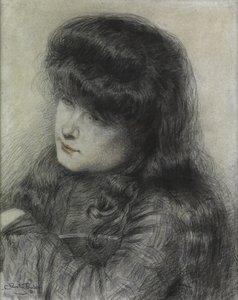 En pige, der læner sig over en stol, 1881