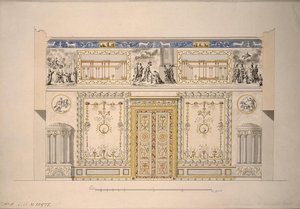 Design til Lyons Hall Yellow Drawing Room i det store palads i Tsarskoye Selo, begyndelsen af 1780