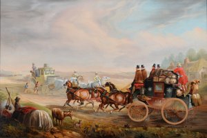 Hull-London Royal Mail Meeting a Travelling Chariot on the Road, ca. 1835 (olie på lærred)