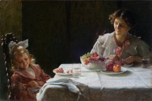Morgenmad for tre 1909 (olie på lærred) af Charles Courtney Curran