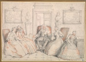 Trissotin Reading to Philaminte, Bélise og Armande (fra 3. akt, scene 2 af Molières "Les Femmes Savantes" af Charles Coypel