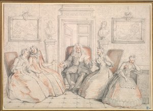 Trissotin Reading til Philaminte, Bélise og Armande..., sandsynligvis ca. 1725-1726. af Charles Coypel