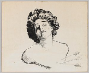 Portræt af en pige (sort blæk på cremepapir) af Charles Dana Gibson