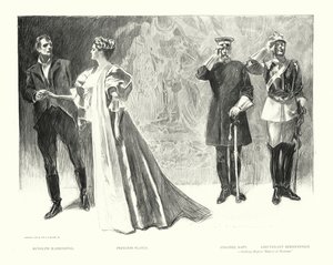 Rudolph Rassendyll, prinsesse Flavia, oberst Sapt, løjtnant Bernenstein (litografi) af Charles Dana Gibson