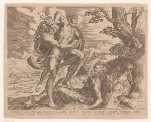 Hercules kæmper med Antaeus Labours of Hercules efter Frans Floris (serietitel) af Charles David