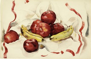 Stilleben med æbler og bananer, ca. 1925 (wc og grafitblyant på vævet papir)