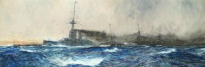 HMS Iron Duke i spidsen for andre af flådens hovedskibe af Charles Dixon