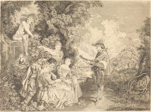 kærlighed lektion af Charles Dupuis after Antoine Watteau