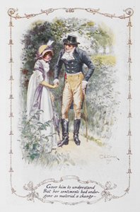 Gav ham til at forstå, at hendes følelser havde undergået en så væsentlig ændring", Elizabeth Bennet og Mr. Darcy, illustration til 
