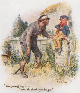 Store forventninger, Pip støder på den dømte på kirkegården af Charles Edmund Brock