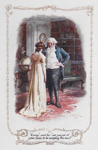 "Lizzy", sagde han, "er du ude af sans for at acceptere denne mand?", Elizabeth Bennet og hendes far, illustration til 
