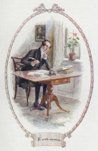 At skrive prædikener (farve litho) af Charles Edmund Brock