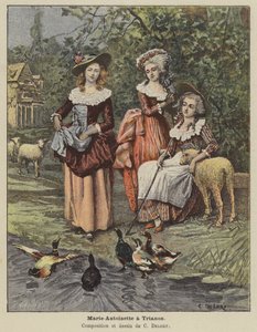 Marie Antoinette ved Trianon (farve litho) af Charles Edouard Delort