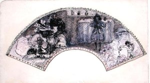 Viftedesign (Le Boudoir) (pen & blæk og akvarel på papir) af Charles Edward Conder
