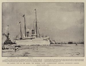 Kejserens besøg hos dronningen, den kejserlige yacht Hohenzollern på vej ind i Portsmouth havn af Charles Edward Dixon