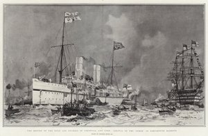 Hertugen og hertuginden af Cornwall og York vender tilbage, Ophirs ankomst til Portsmouth Havn