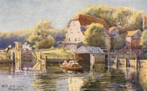 Themsen: Mølle og sluse Shiplake (farvelitografi) af Charles Edwin Flower