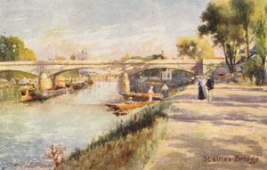 Themsen: Staines Bridge (farvelitografi) af Charles Edwin Flower
