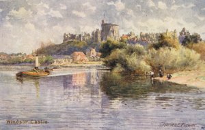 Themsen: Windsor Castle (farvelitografi) af Charles Edwin Flower