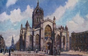 St Giles Cathedral, Edinburgh, Skotland (farve litho) af Charles Edwin Flower