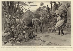 Hårdt vundet krigsbytte i Rhodesia, der bar krigsbyttet efter at have taget en Kopje Kraal
