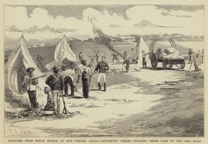 Skitser fra Sydafrika, Hottentot-tropper slår deres lejr op i Peri Bush af Charles Edwin Fripp