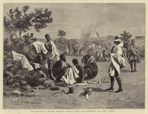 Skitser i Sydafrika, Fingo Levy Encampment på Veldt af Charles Edwin Fripp