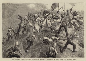 Den afghanske kampagne, det 59. regiment stormer en bakke nær Sebundi-passet af Charles Edwin Fripp