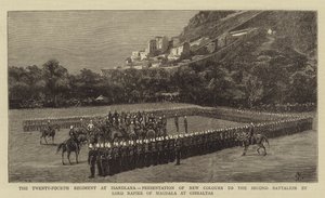 Det 24. regiment ved Isandlana, præsentation af nye faner til den anden bataljon af Lord Napier af Magdala ved Gibraltar af Charles Edwin Fripp