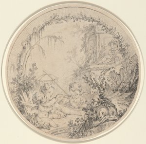 Tre putti med et fiskenet