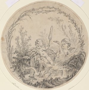 To Putti leger med svaner