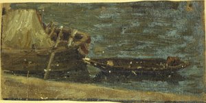 Både fortøjet, ca. 1870 (olie på lærred) af Charles Emile Cuisin