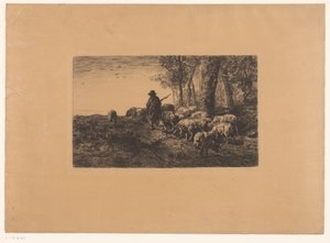 Hyrde med gruppevin af Charles Emile Jacque (attributed to)