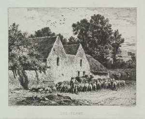 Et Bondehus. af Charles Emile Jacque