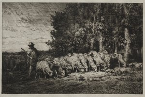En flok i udkanten af en skov af Charles Emile Jacque