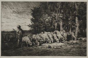 En flok i udkanten af en skov, 1880. af Charles Emile Jacque
