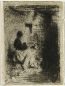 En kvinde og hendes barn af Charles Emile Jacque
