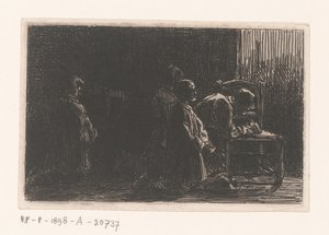 Bedende figurer foran en stol af Charles Emile Jacque