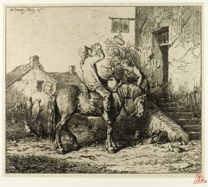 Indgang til en kro, med bondedrik af Charles Emile Jacque