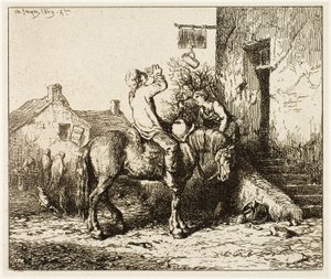 Indgang til en kro, med bondedrik af Charles Emile Jacque