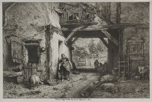 Gårds interiør af Charles Emile Jacque