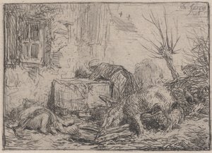 Gårdsplads, ca. 1845. af Charles Emile Jacque