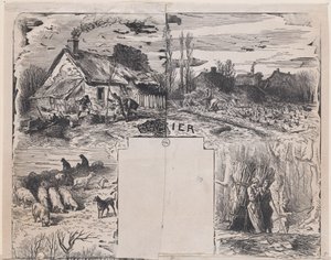 februar fra Album of Rustic Subjects, 1859. af Charles Emile Jacque