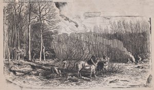 februar fra Album of Rustic Subjects, 1859. af Charles Emile Jacque